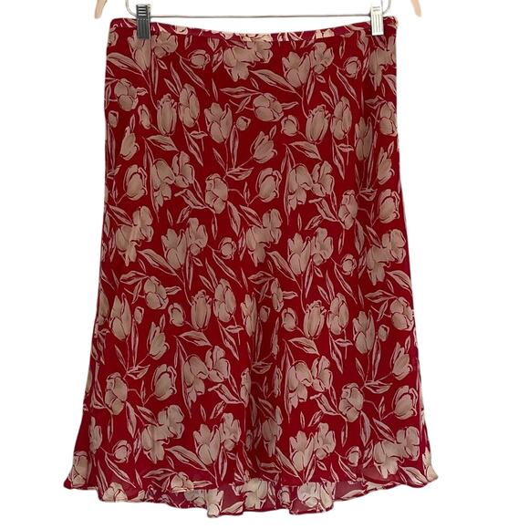 Ann Taylor Silk Red/Cream/Ivory Floral A-Line Skirt, Flowy, Romantic, Y2K, 14 - Picture 1 of 12